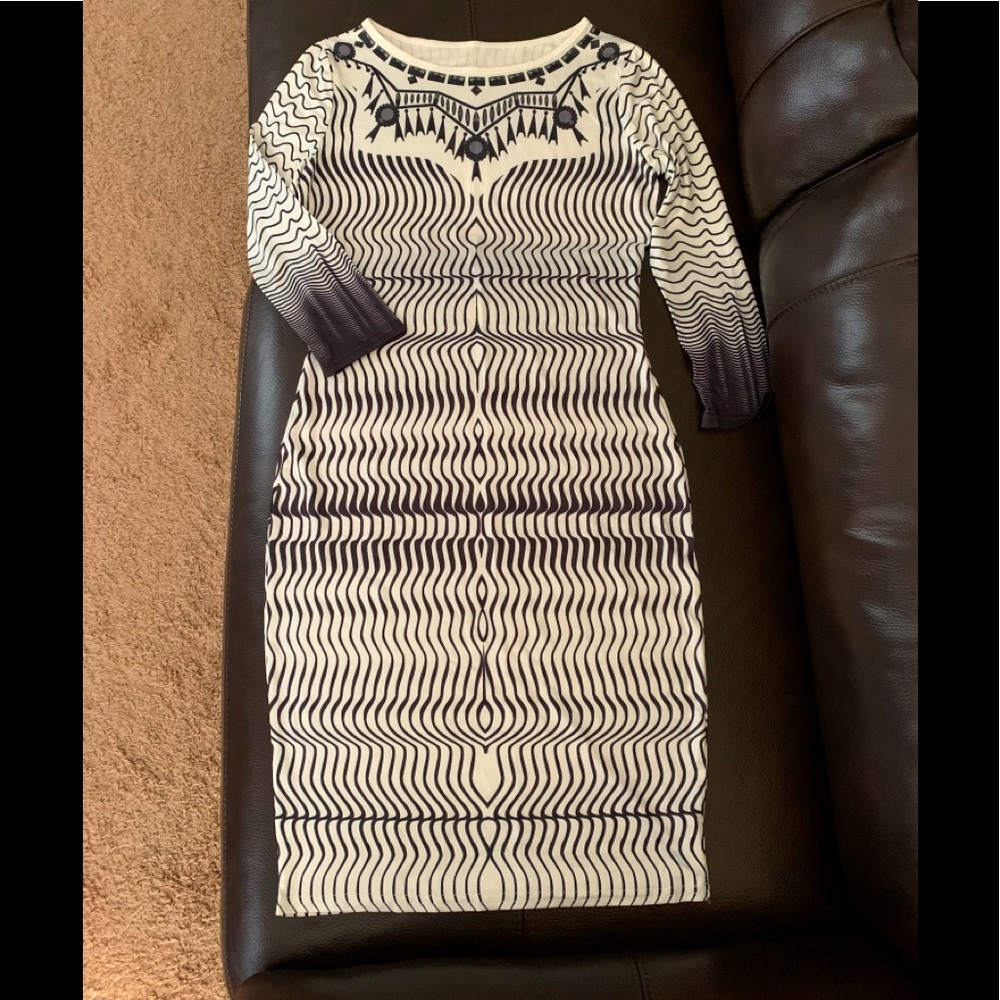 White dress with geometric print